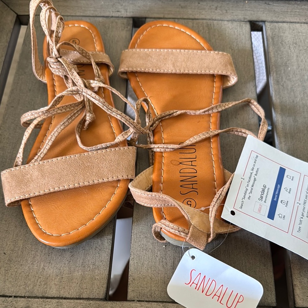 Tan Gladiator Sandals with Wraparound Straps